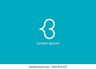 B Letter Initial Logo. Outline Style B Letter Combined With Heart Symbol Isolated On Blue Background. Flat Vector Logo Design Template Element Usable For Branding Identity Logos.
