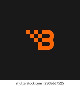 B letter initial logo with pixels accent - orange color.