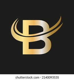 B Letra Plantilla De Logotipo De Lujo Inicial. B Logo Golden Concept. Logotipo de letra B con color de lujo dorado y diseño de monograma