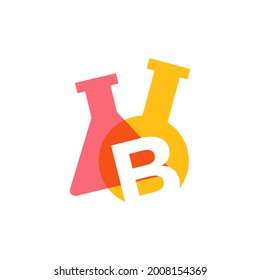b letter lab laboratory glassware beaker logo vector icon illustration