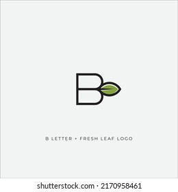 B letter with leaf line logo simple and clean