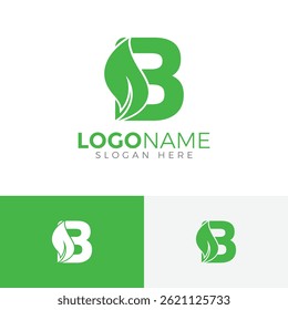 B Letter with leaf logo. Initials Letter B leaf icon