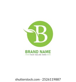  B letter with Leaf Logo Vector Illustration
