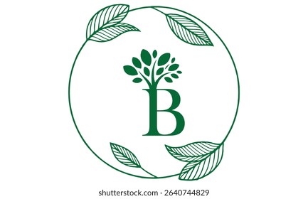 B Letter with Leaf Logo Vector