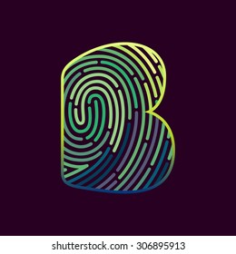 B letter line logo. Vector fingerprint design template elements. 