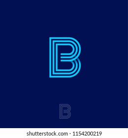 B letter. B linear logo. B blue monogram, isolated on a dark-blue background. Monochrome option. 