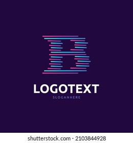 Diseño abstracto del logotipo de letra B sobre fondo de color violeta. Alfabeto B