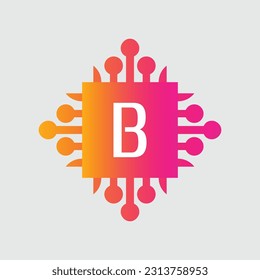 B Letter Logo abstract geometric design vector template Logotype icon Digital Technology style.
