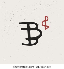B letter logo in Ancient historical style. This icon based on rock art pictograms. Perfect for creating decorative prints, Nordic design, clothing embroidery, wizardry packaging, pagan header, etc.