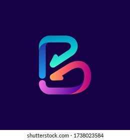 B letter logo with arrows. Vector bright gradient font for sport labels, bets headlines, multimedia posters, business cards etc.