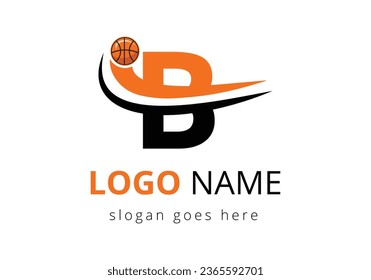 B Letter Logo With Basketball Ball. Sports Symbol Vector Template Design