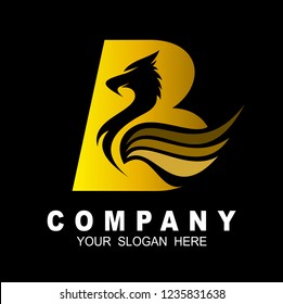 B Letter Logo With Bird Negative Space Template Vector