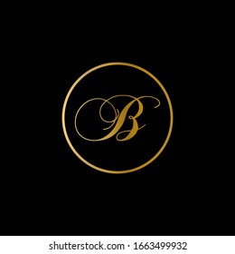 B-Brief-Logo mit schwarzem Hintergrund.Goldener Brief-Logo.Das ist goldenes Skript-Briefdesign.