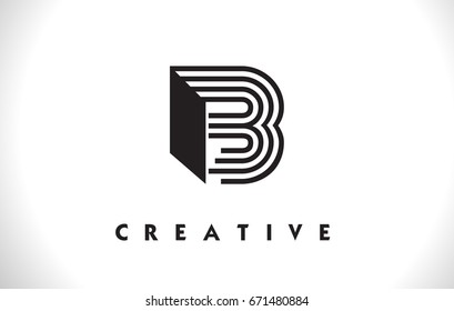 B Letter Logo With Black Lines Design. Line Letter Symbol Vector Illustration