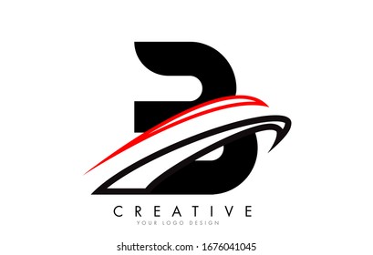 Logotipo de letra B con la ilustración vectorial de diseño de chispas de monograma negro y rojo. 