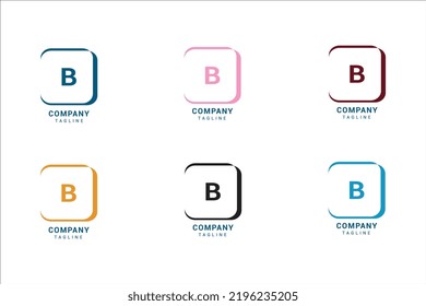 b letter logo in the box. various color with white background. vector design