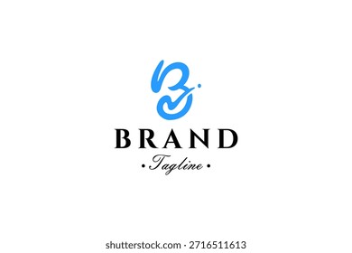 Logo de la letra B con la marca de verificación en estilo de diseño de Vector de color azul