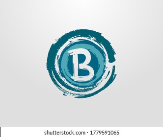 B Letter Logo With Circle Blue Splatter Element. Blue Wave Retro logo design template.