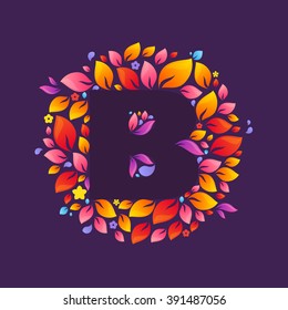 B letter logo in a circle of flames. Fire font style, vector design template elements for your ecology application or corporate identity.