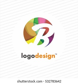 B letter logo in circle with rainbow dots. Vector elements for fashion, business, posters, t-shirts and cards.