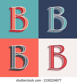 B letter logo in classic three-dimensional style. Perfect for creating classical college or sports printing, retro design, clothing embroidery, unique packaging, vintage header, luxury identity