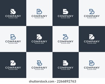 B letter logo collection. Geometric letter logo with square. abstract letter B symbol template. Bold letter B logo template. Simple Monogram template