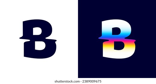 B letter logo with color glitch. Neon double exposure style. Multicolor gradient sign with hologram and illusion effect. Glowing color shift vector icon for nightlife labels, game screens, vibrant adv