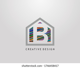 B Letter Logo. Creative house strip shape with negative letter B, Home Studio Icon Design.