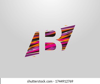 B Logo De La Letra. Diseño inicial B geométrico de resumen moderno creativo, hecho de varias tiras de arte pop coloridas  