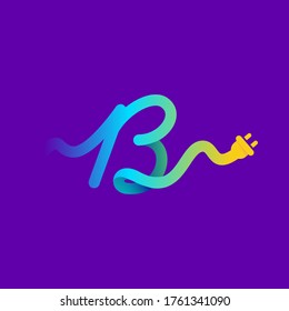 B letter logo with curl cable and plug adapter. Vector typeface for energy labels, wire headlines, power posters, electric company identity, etc.