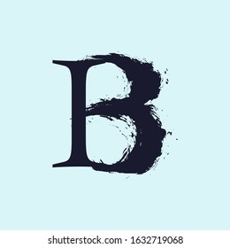 B letter logo. Custom serif style lettering with hand drawn brush stroke. Classic vector font for your fashion poster, jewelry badge, vintage banner, boutique card etc.