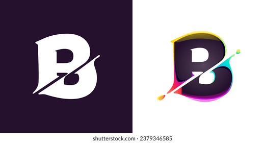 B letter logo letter with cyber distortion, color shift effect. Multicolor gradient type. Neon glitch illusion icon. Colorful font for futuristic tech heading, video game screen, vibrant gambling art.