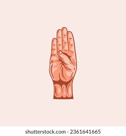 B letter logo in a deaf-mute hand gesture alphabet. Hand drawn vector illustration