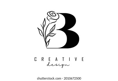 Diseño del logotipo de letra B con ilustración del vector rosa negro. Icono creativo y elegante con letra B.