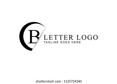 B letter logo design with circle and paper cut in black color.
