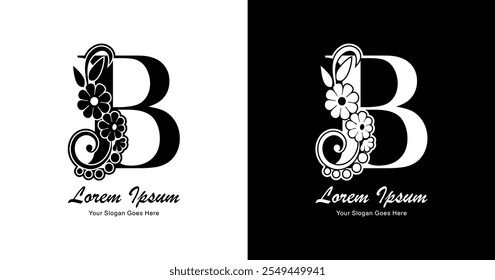 B letter logo design combined with flowers