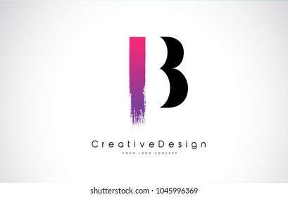 B Letter Logo Design with Creative Pink Purple Brush Stroke Vector Design Illustration.