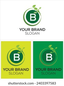 B letter logo design with green template