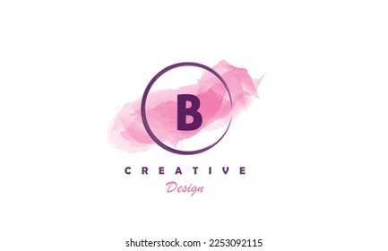 B letter logo design icon with elegant pink water color brush. Creative trendy vector logo design