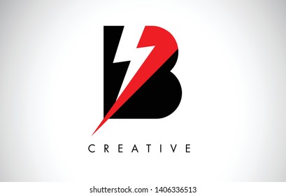B Letter Logo Design With Lighting Thunder Bolt. Electric Bolt Letter Logo Vector Illustration.