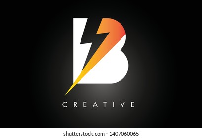 B Letter Logo Design With Lighting Thunder Bolt. Electric Bolt Letter Logo Vector Illustration.