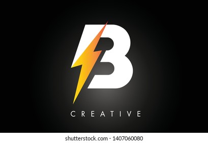 B Letter Logo Design With Lighting Thunder Bolt. Electric Bolt Letter Logo Vector Illustration.