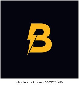 B Letter Logo Design With Lighting Thunder Bolt. Electric Bolt Letter Logo Vector Illustration.