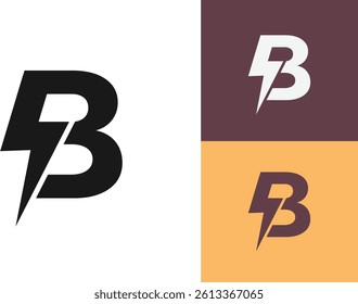 B Letter Logo Design With Lighting Thunder Bolt. Electric Bolt Letter Logo design