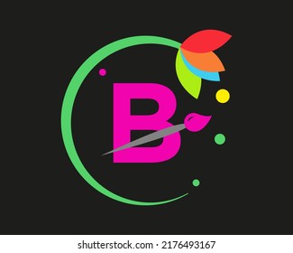 B-Buchstaben Logo Design mehrfarbig mit Rundrahmen.