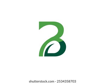 B Letter Logo Design. Nature, Eco, Bio and Green Themed. Abstract B Logo with Leaf Shape for Sustainable, Eco-Friendly, Nature-Inspired Brands and Businesses. Symbolize Fresh and Organic Values.