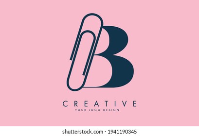 B-Brief-Logo-Design aus Papier-Clip. Logo für Unternehmen und Bildung Kreative Vektorgrafik mit Buchstabe B.
 