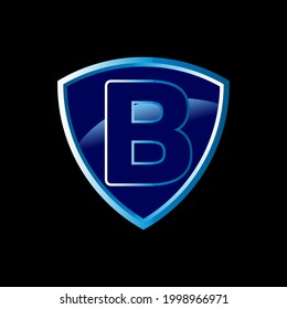 Diseño del logotipo de letra B en escudo con fondo negro en ilustrador, logotipo vectorial estilo moderno de superposición de tipos de letra del alfabeto. diseños de caligrafía para logotipo, afiche, invitación, etc.