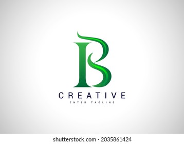 B, Letter Logo Design, starting with B, green gradient leaf pattern