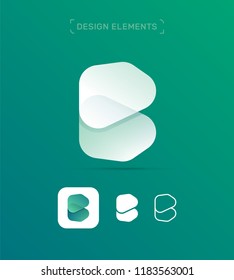B letter logo design template. Origami paper material design, flat and line art style. App icon